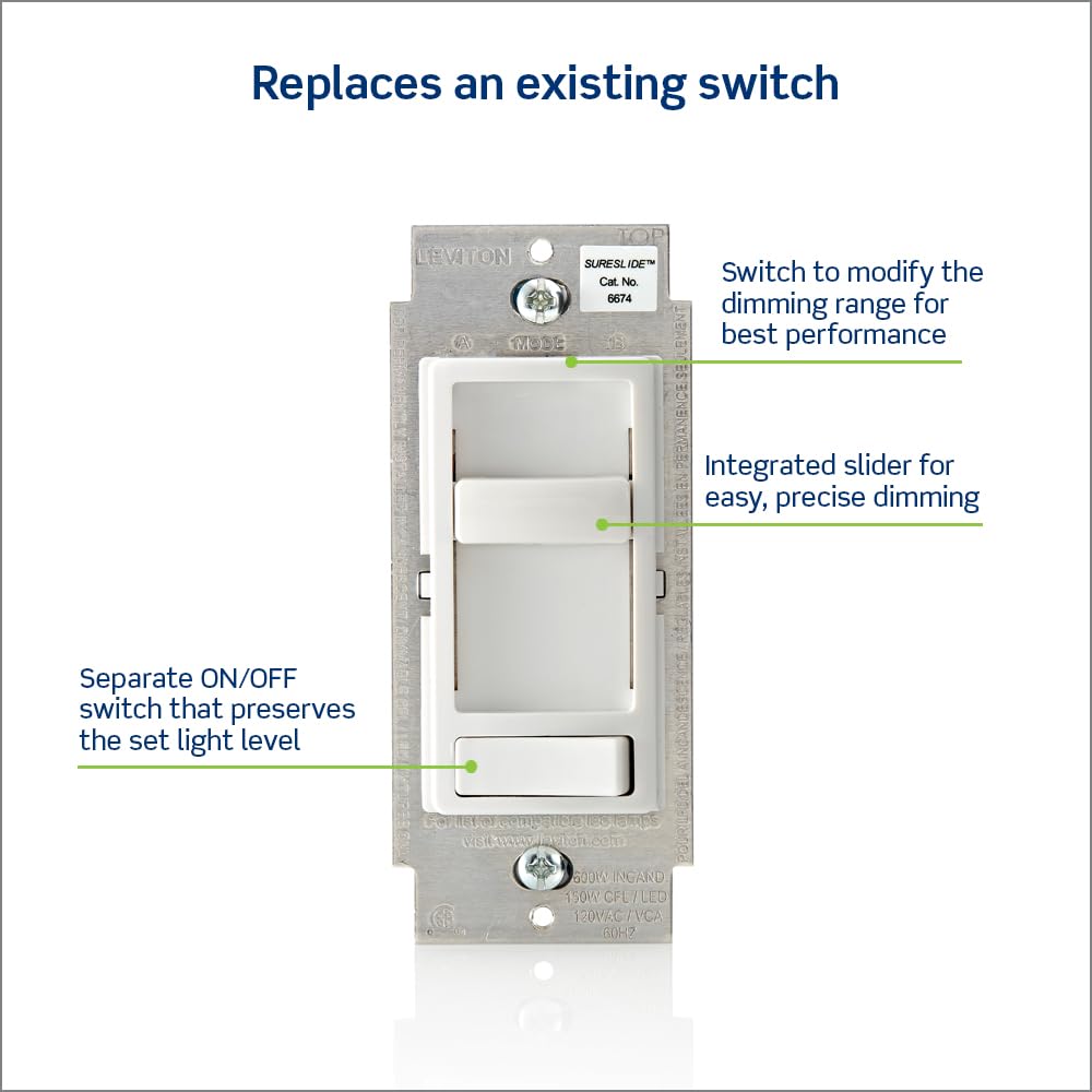 Leviton SureSlide dimmer installed in a wallbox for quick upgrade