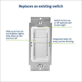 Leviton SureSlide Dimmer in-wall installation fits standard boxes