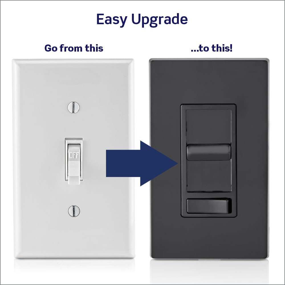 Leviton SureSlide dimmer side view with smooth slide action in black