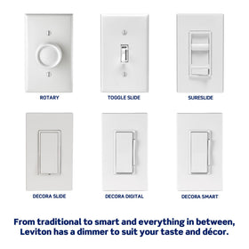 Leviton SureSlide pairs with Decora wallplates for a clean finished look.