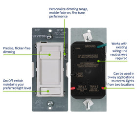 Leviton SureSlide dimmer used in a 3‑way wiring setup for two-location control
