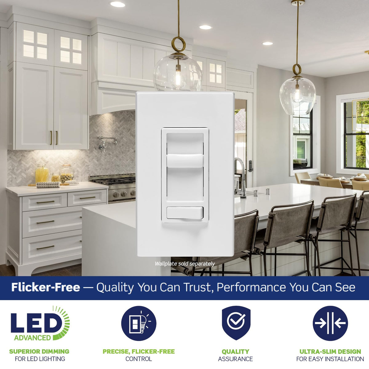 Leviton SureSlide dimmer slider control showing smooth dimming capability