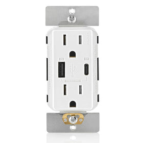 Leviton T5634-W in-wall USB PD charger back view powering fast charging for devices