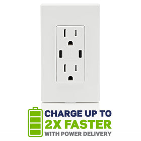 Leviton T5635-W dual USB-C ports support PD and standard USB devices.
