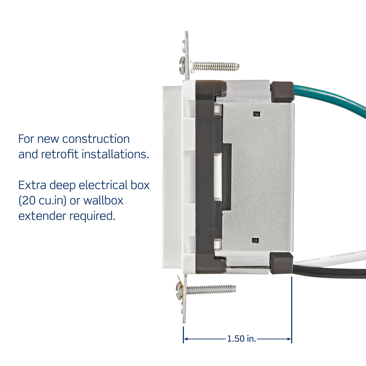 Leviton T5635-W overcurrent protection helps safeguard devices.