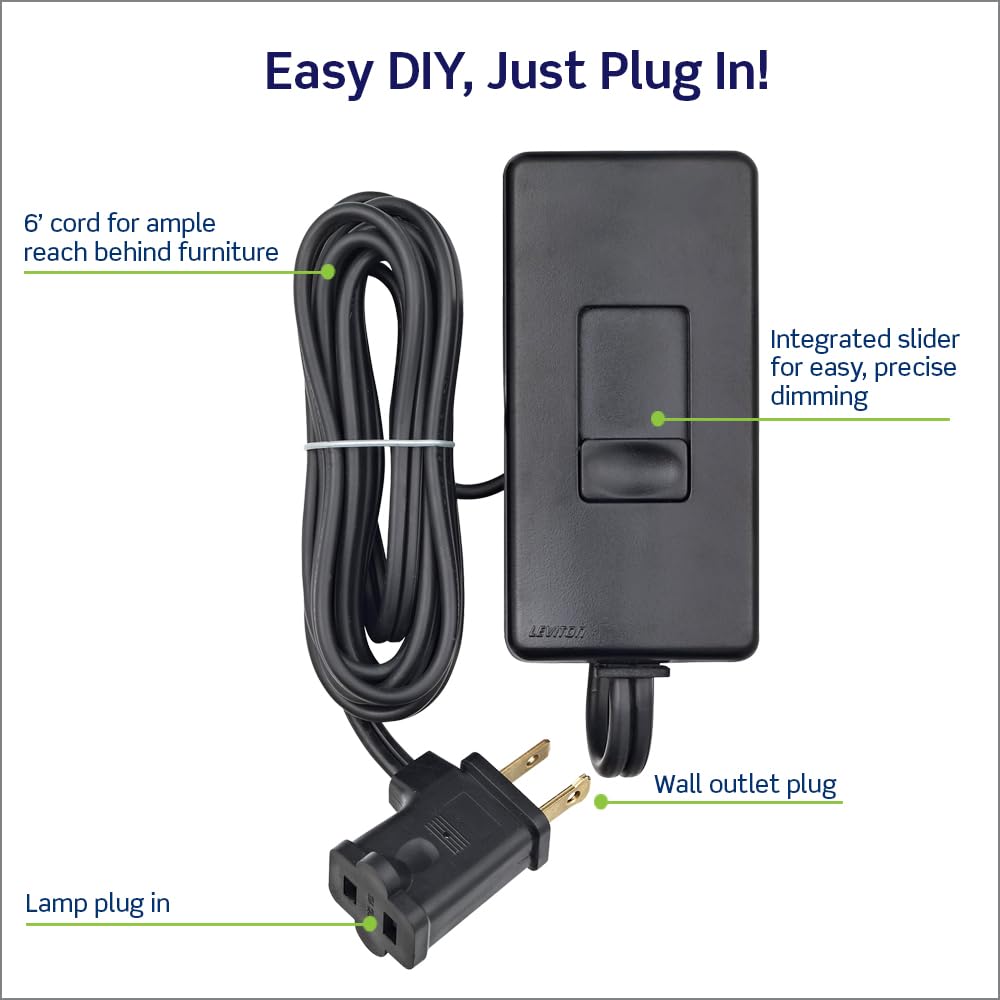 Leviton tbl03-10e dimmer 6-foot cord offers flexible placement.