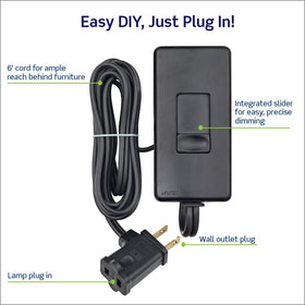 Leviton tbl03-10e dimmer 6-foot cord offers flexible placement.