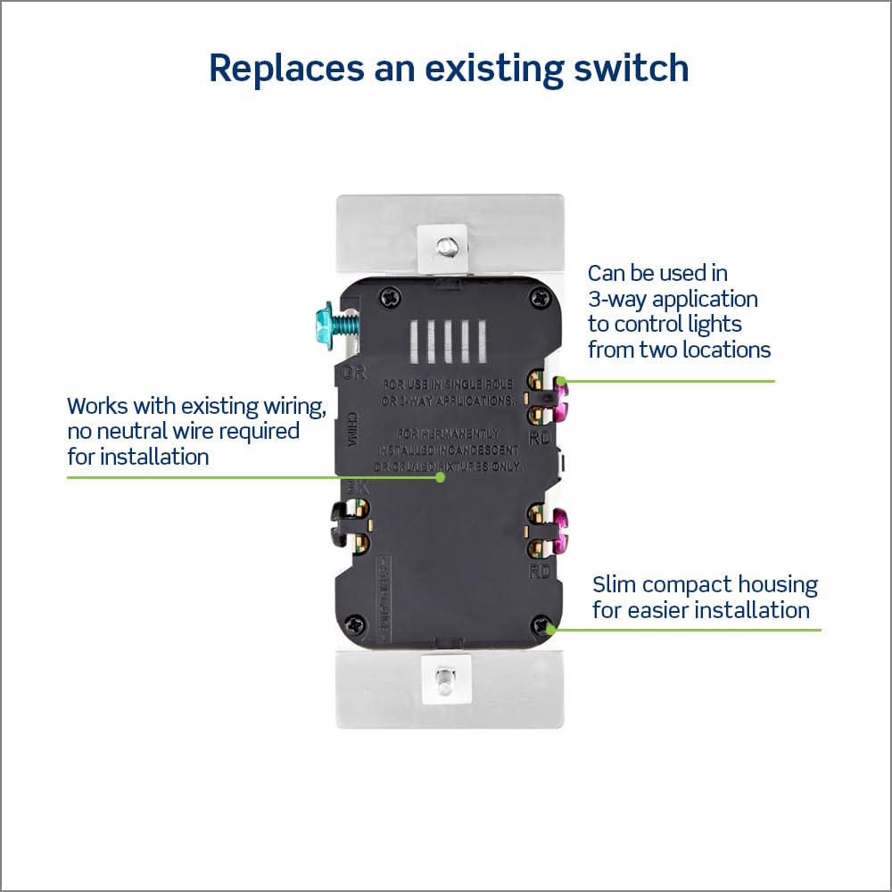 Leviton toggle slide dimmer bar illustrating precise dimming control.