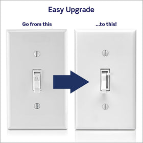 Leviton toggle slide dimmer installed in-wallbox demonstrating easy fit.