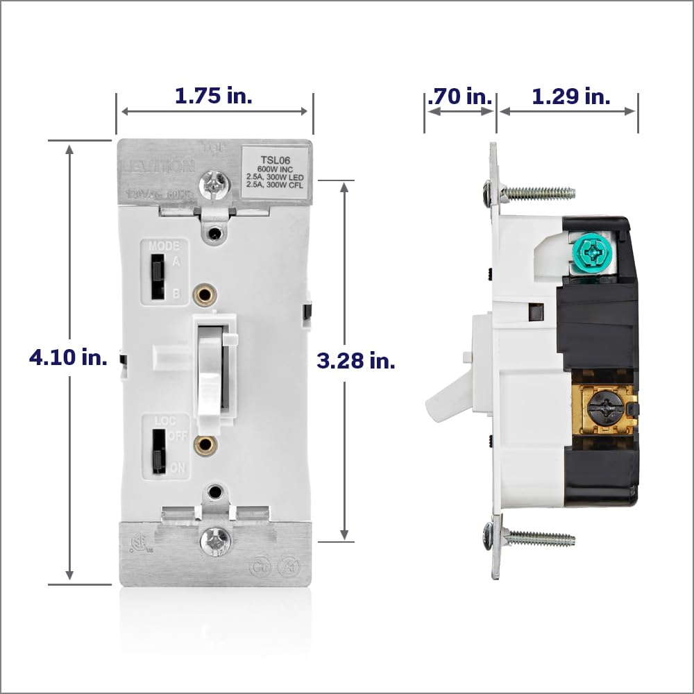 Leviton toggle slide dimmer with separate On/Off toggle.