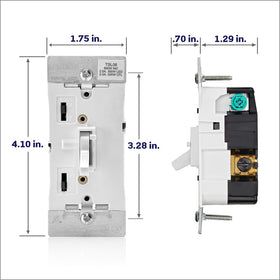 Leviton toggle slide dimmer with separate On/Off toggle.