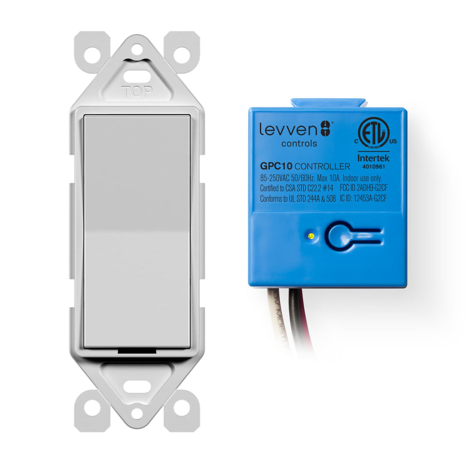 Levven GPC10 on-off power controller with decorator white finish for wireless control