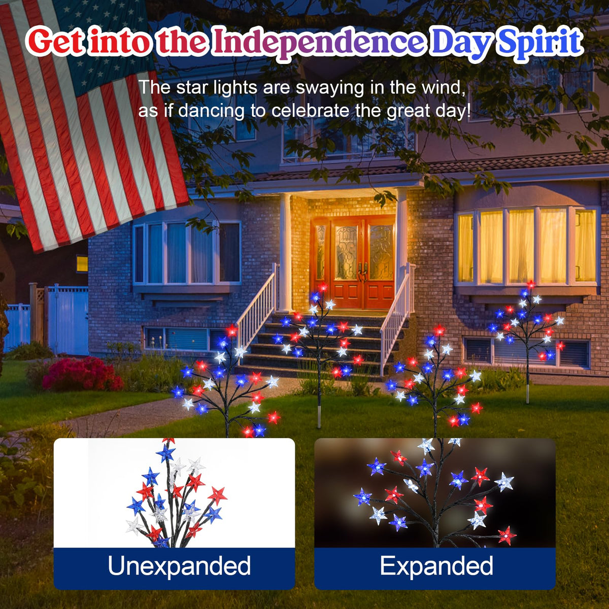 Lewondr patriotic garden lights IP65 waterproof shine in rain or shine