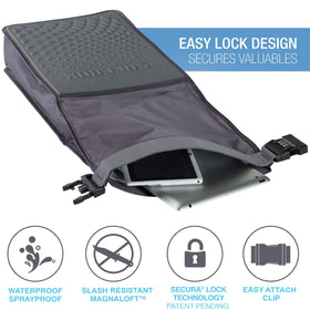Lewis N. Clark Safebox with slash-resistant Magnaloft fabric deters tampering.