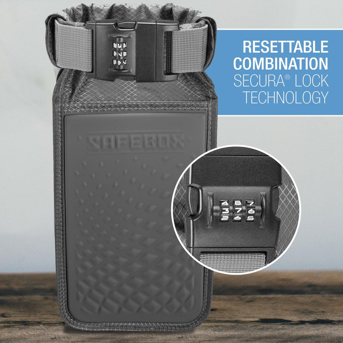Lewis N. Clark Safebox secure-to-chair feature lets you lock it anywhere.