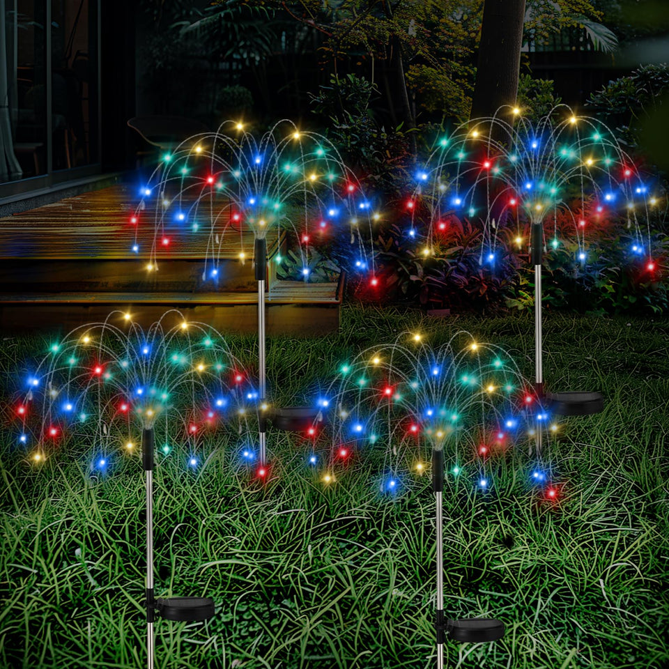 Lewondr Firework Solar Garden Light emits a warm dusk glow along the path