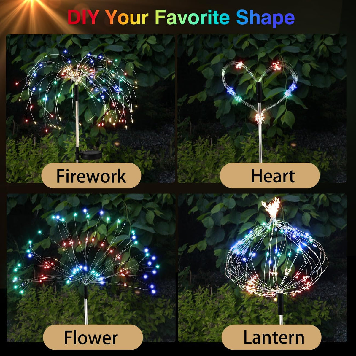 Lewondr Firework Solar Garden Light firework shapes decorate the lawn