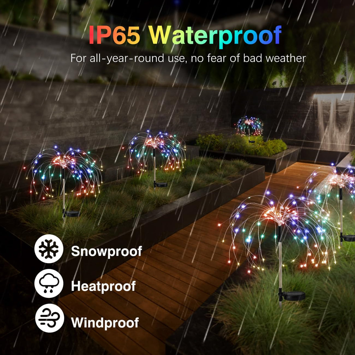 Lewondr Firework Solar Garden Light IP65 waterproof for all-weather outdoor use