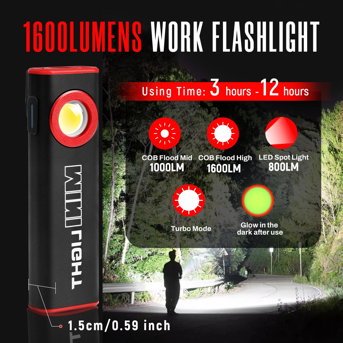 Lexall 2-pack flashlight side view highlights slim profile for tool belt access.