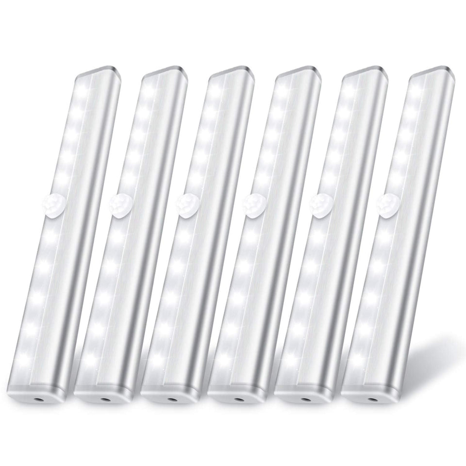 Lexall 6-pack motion sensor lights illuminate dark closets without wiring.