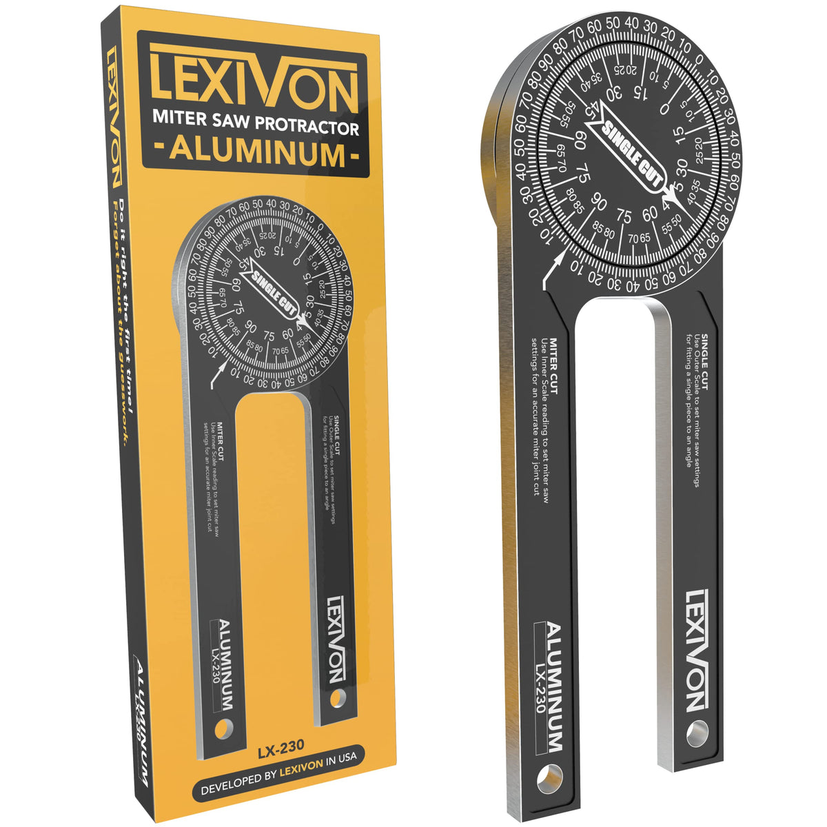 LEXIVON LX-230 front view showing durable aluminum protractor for precise miters