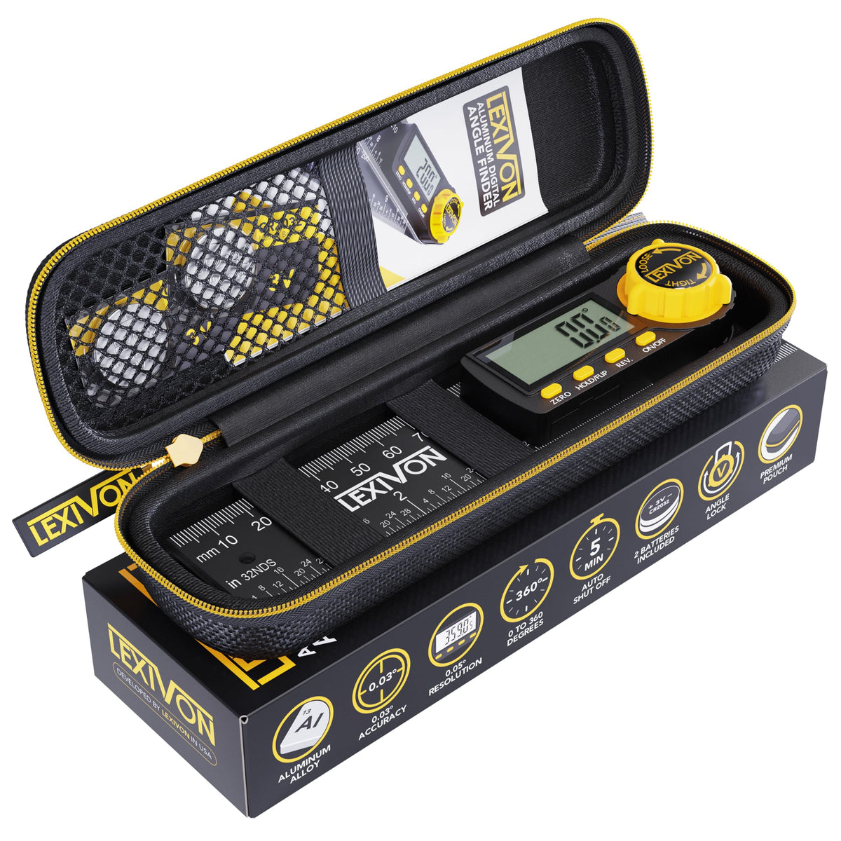 LEXIVON angle finder in use on a woodworking project for practical versatility.