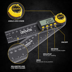 LEXIVON angle finder close-up on the secure Angle Lock knob for stable readings.