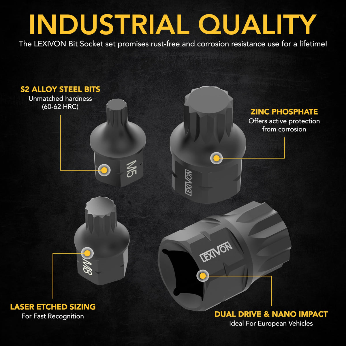 LEXIVON black-phosphate protected bits extend life in rugged use