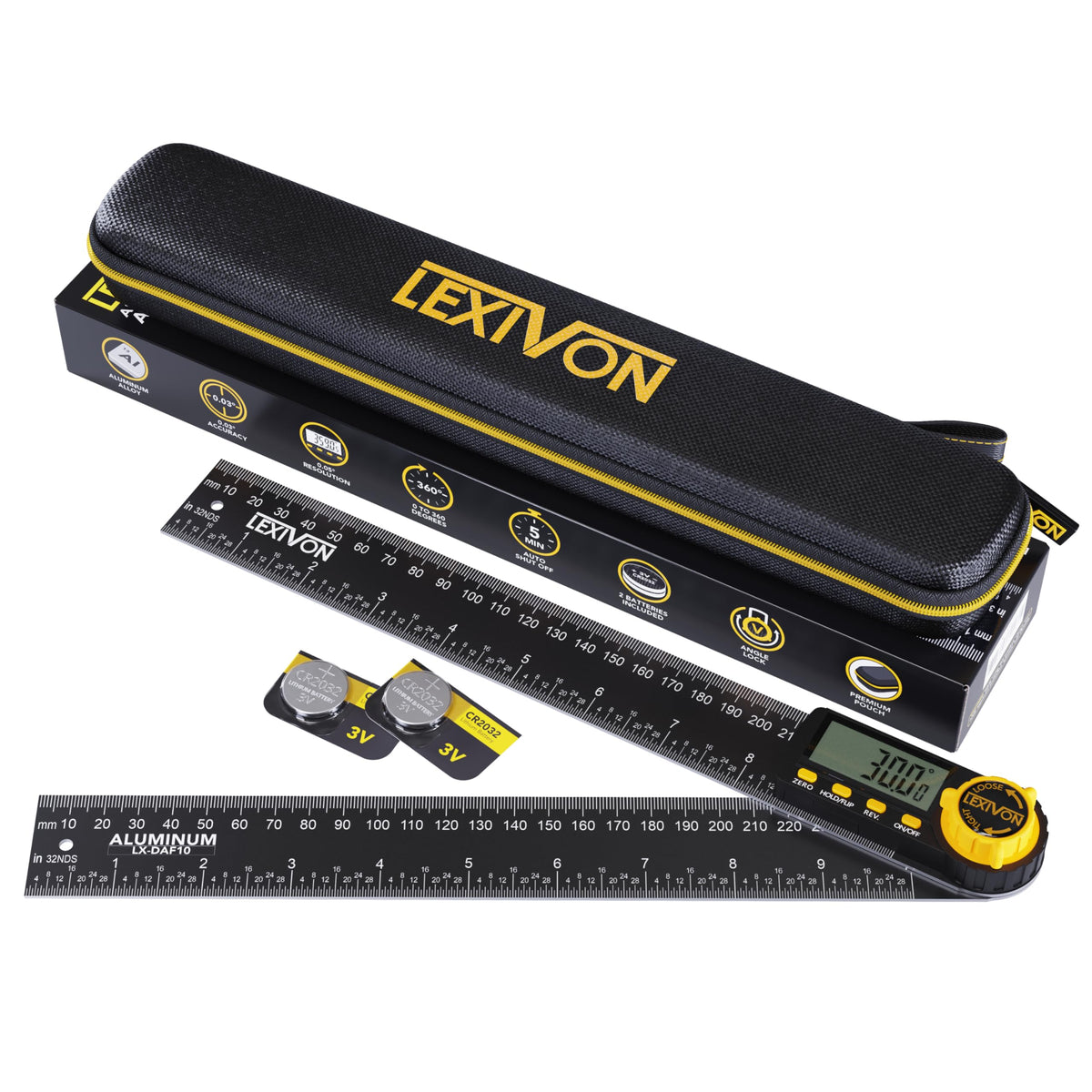 LEXIVON digital angle finder with 10-inch display for precise woodworking measurements