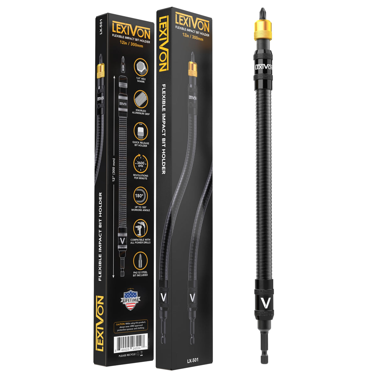 LEXIVON spring-activated holder keeps bits secure during operation