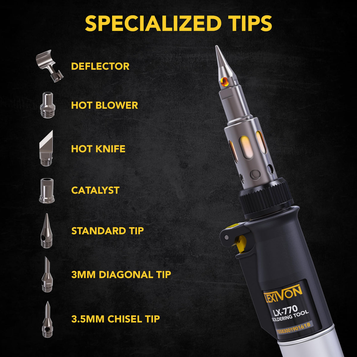 LEXIVON flame adjustment control for precise heat at fingertips.
