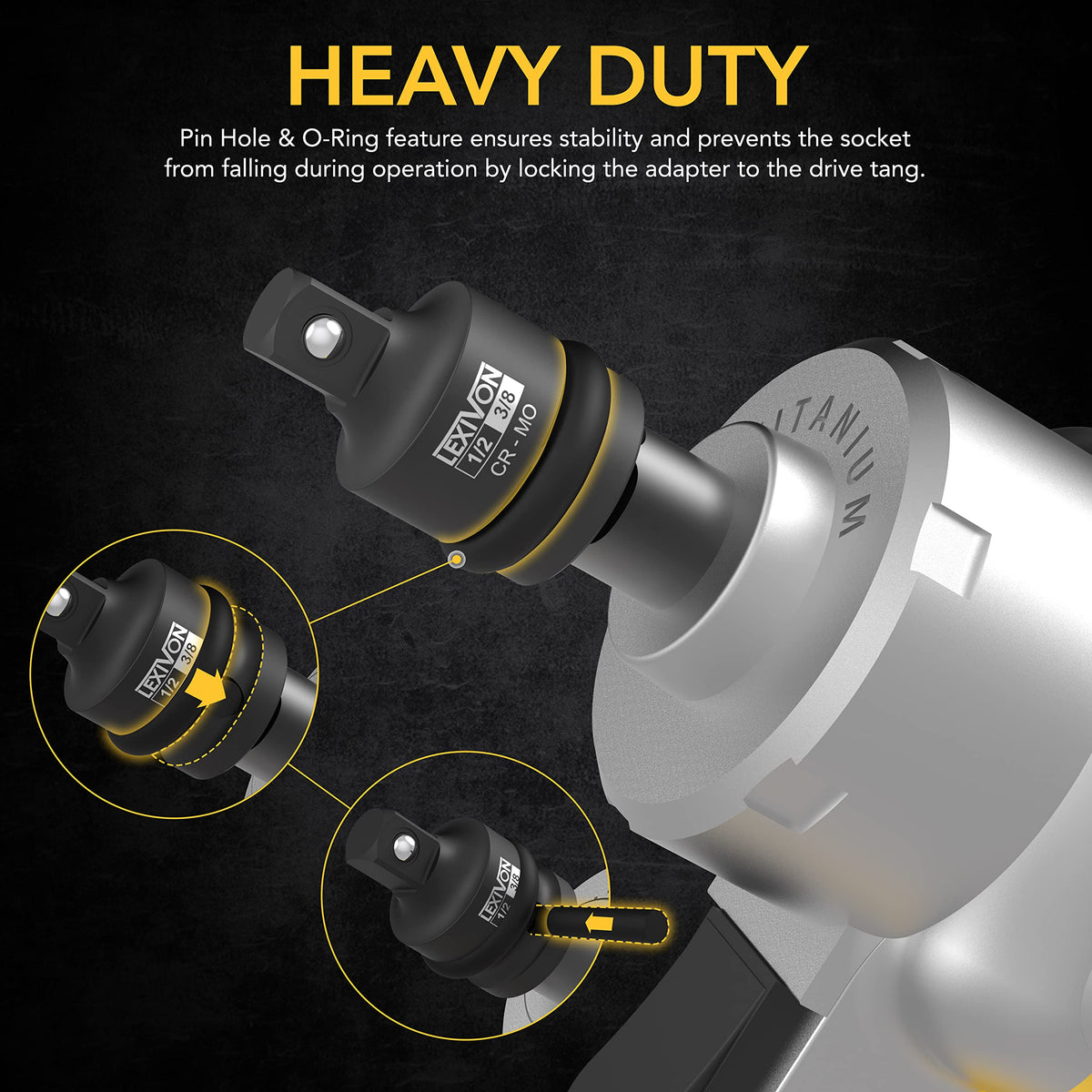 LEXIVON HEX-to-square drive adapter 1/2 inch for heavy duty use