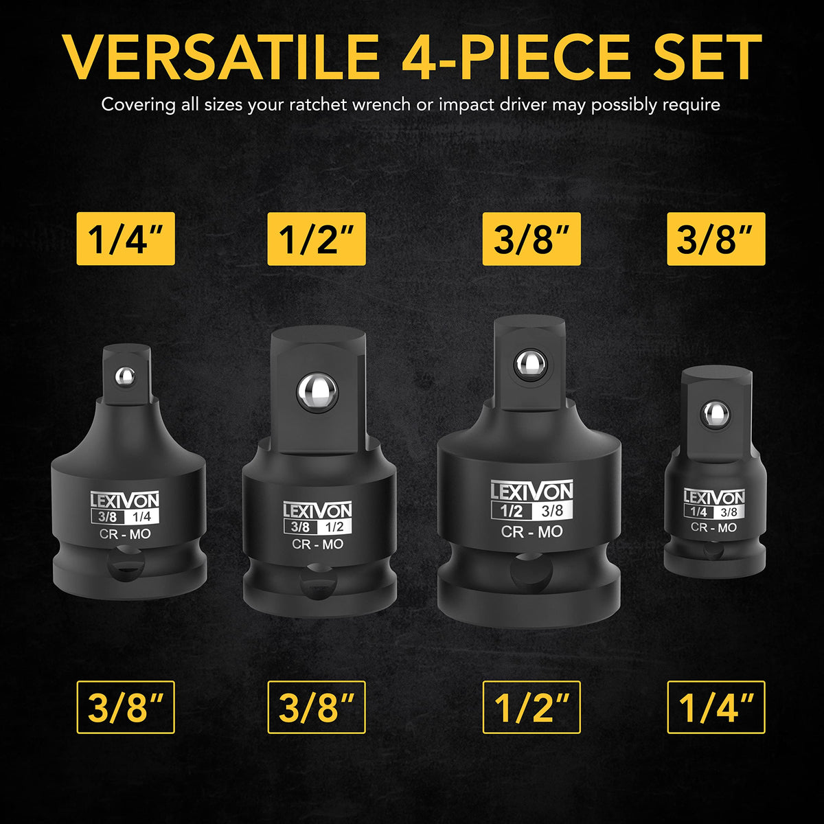 LEXIVON 3/8-to-1/2 impact adapter for broader reach and reliable fit