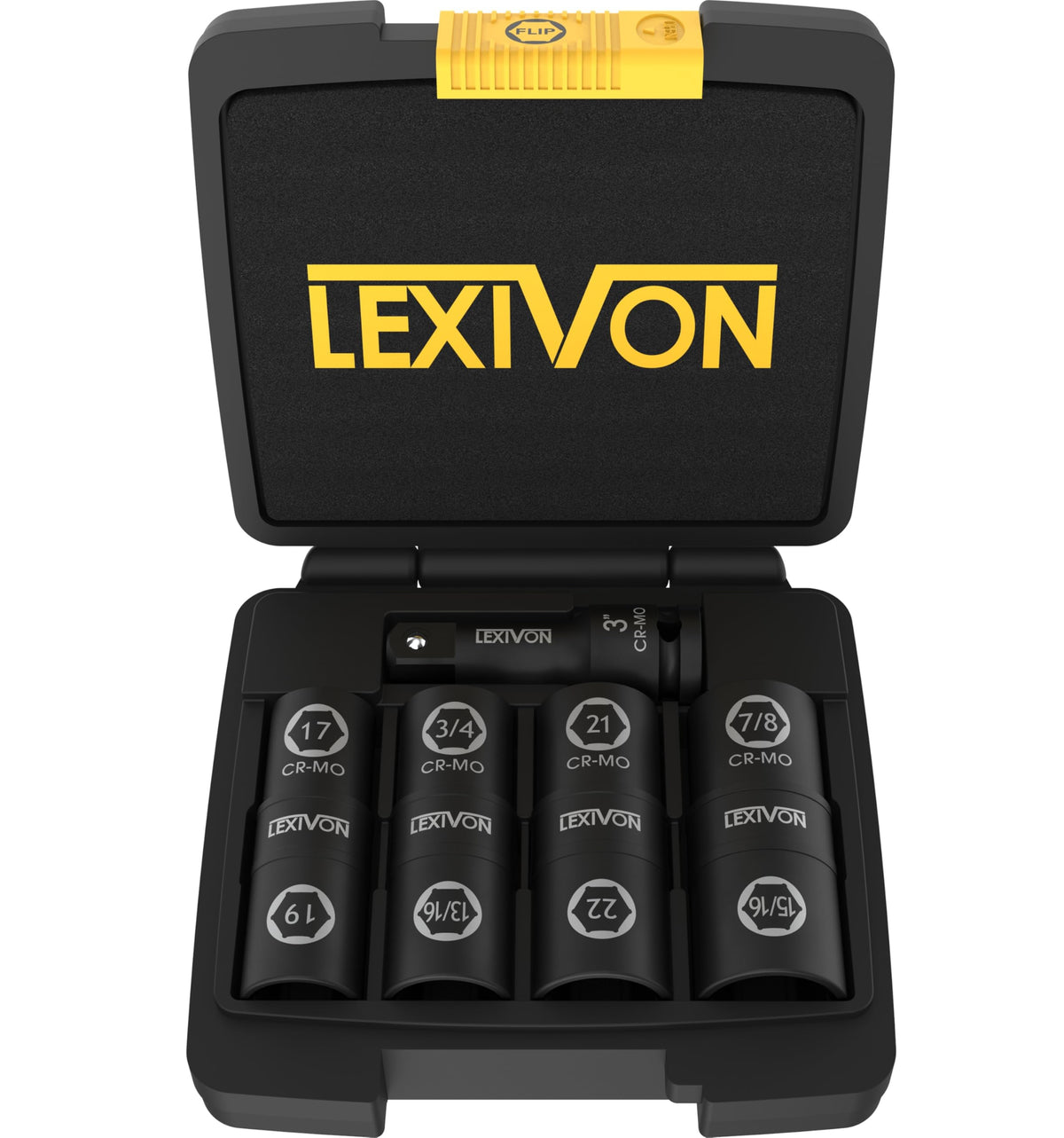 LEXIVON lug nut impact socket set front view showing compact, durable design for tough tasks