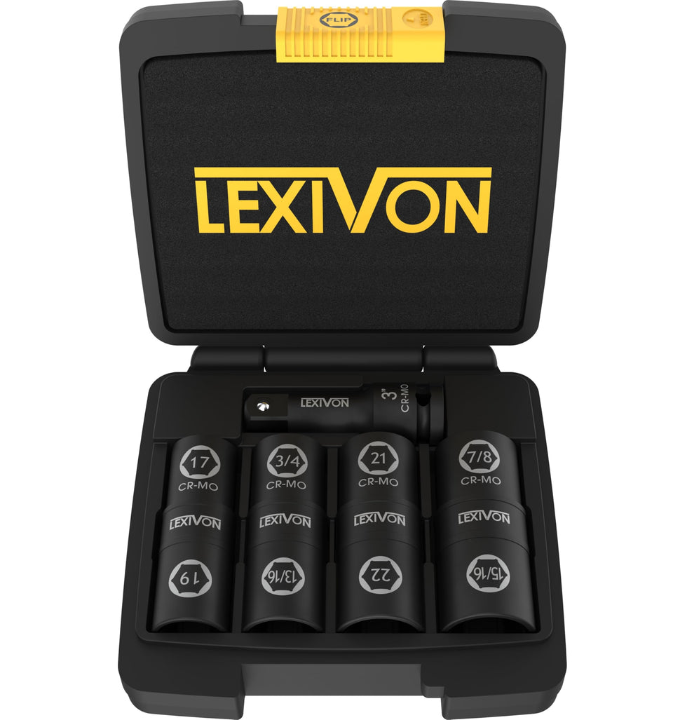LEXIVON lug nut impact socket set front view showing compact, durable design for tough tasks