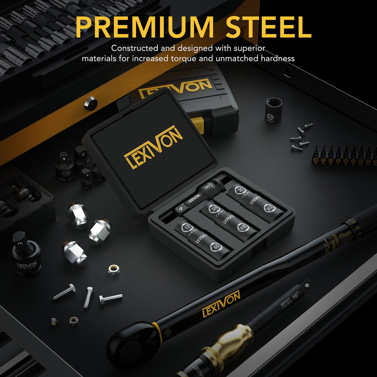 LEXIVON LX-111 3in extension bar extends reach for hard-to-access fasteners.