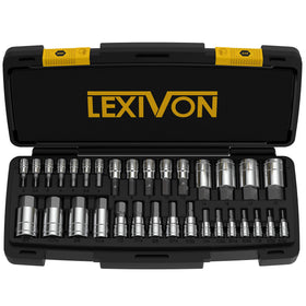LEXIVON Master hex bit socket set in a sturdy 32-piece case for easy storage.