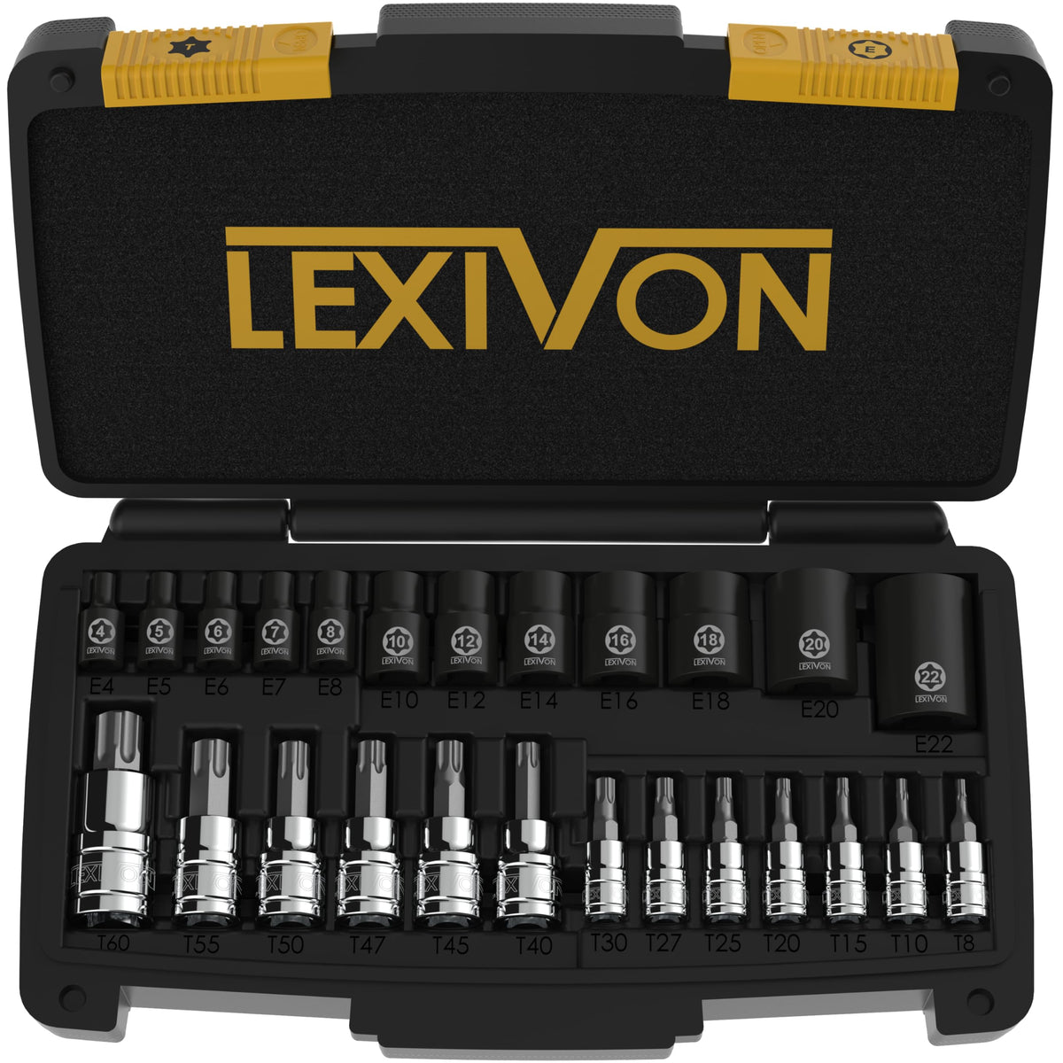 LEXIVON Master Torx inverted set in case for quick, secure fittings in tight spaces.