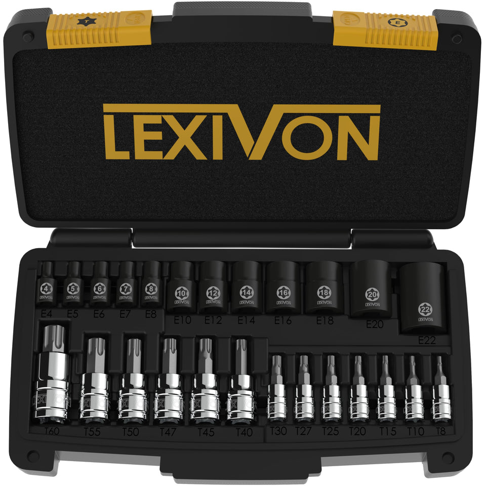 LEXIVON Master Torx inverted set in case for quick, secure fittings in tight spaces.