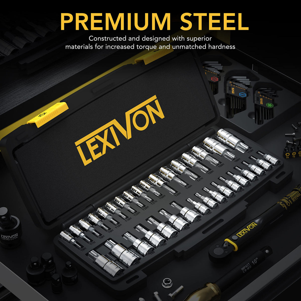 LEXIVON Torx sockets assembly demonstrates precise fit for fast insertion.