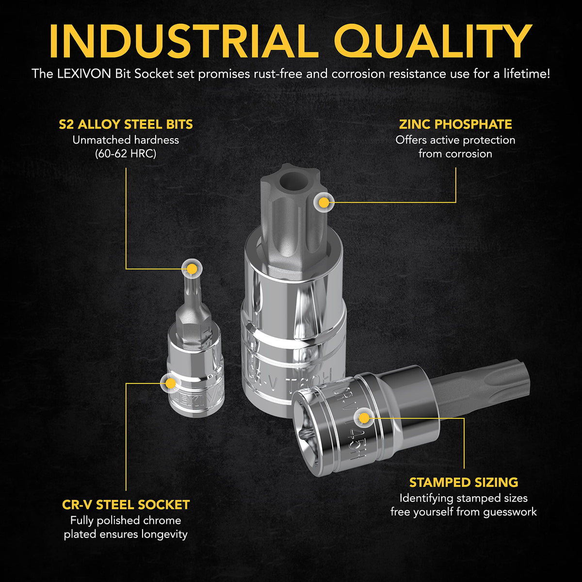 LEXIVON Torx socket case keeps sizes organized for quick setup.