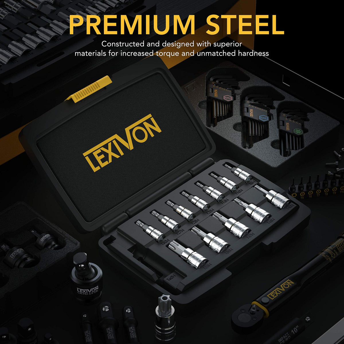 LEXIVON tamper-proof torx bit socket T10H in quarter-drive for versatile quick-turn torque