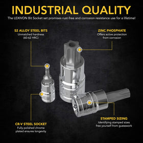 LEXIVON tamper-proof torx bit socket T20H in three-eighths-drive for efficient repairs