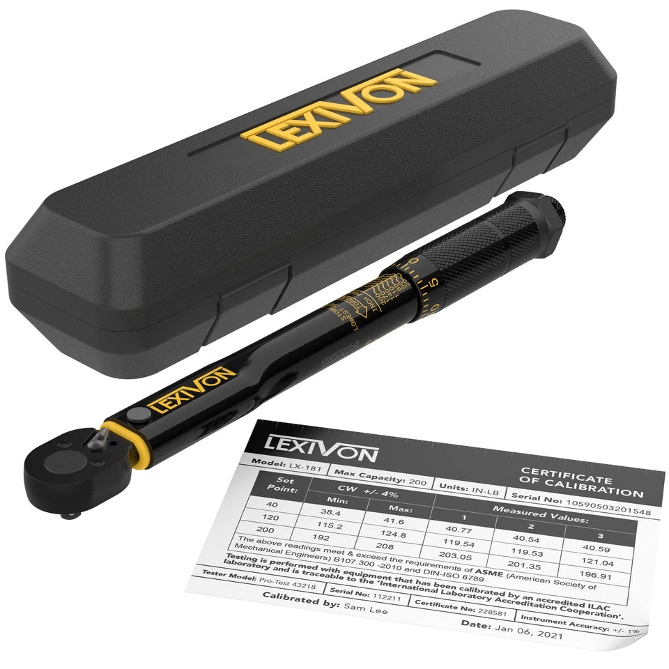 LEXIVON torque wrench 1/4 drive for precise tightening.