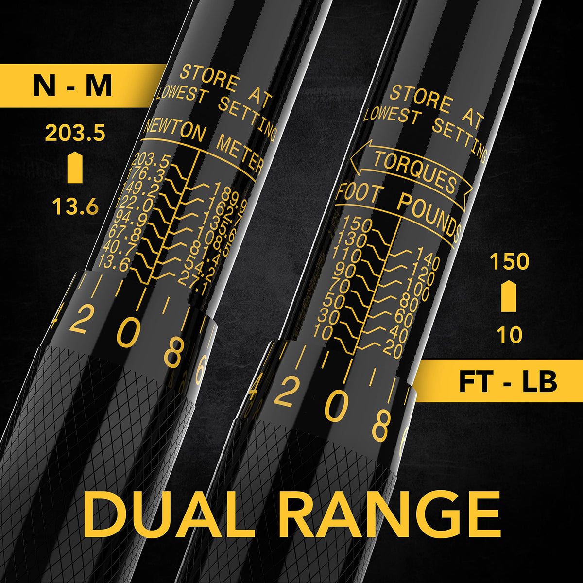 LEXIVON torque wrench dual-range scale for easy torque selection