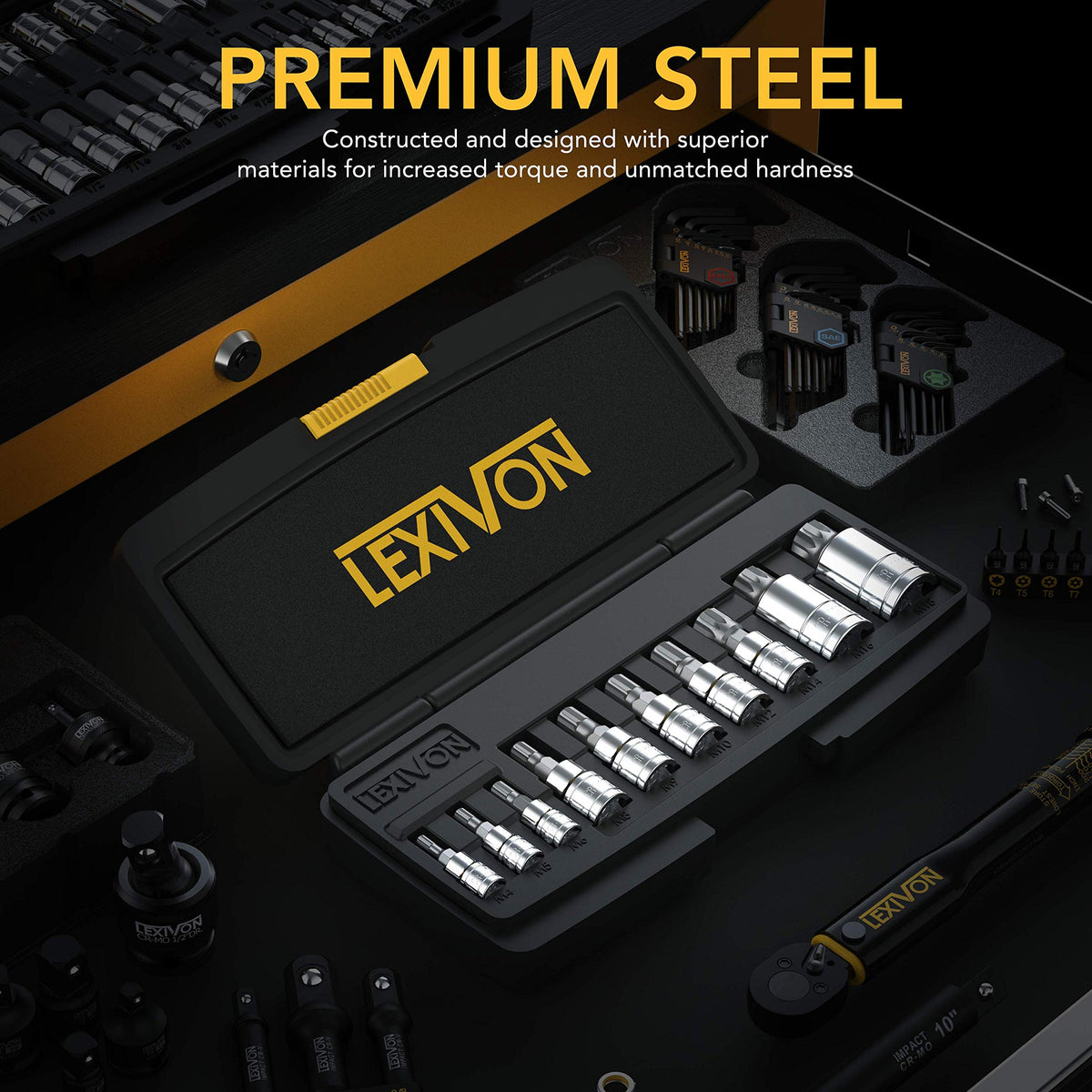 LEXIVON XZN sockets M8–M12 offer durable chrome-vanadium construction.