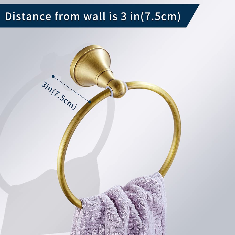 Leyden brass towel ring retro style displayed with towel for stylish storage