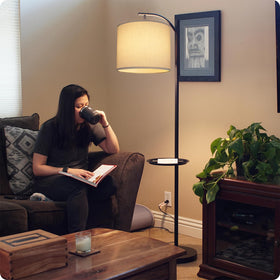 LEYINPEI soft-glow linen shade scatters light to reduce glare.