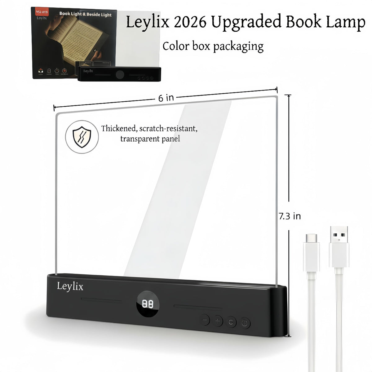 Leylix compact book light showing three colors for tailored ambiance