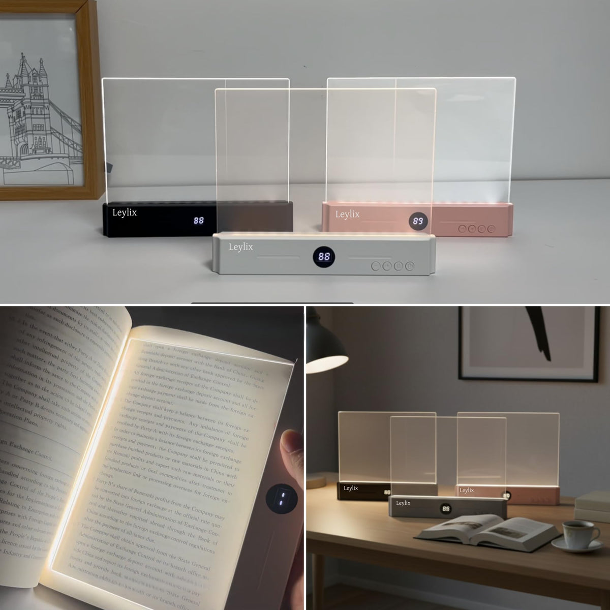 Leylix LED Flat Book Light rose gold finish adds style to any bedside.